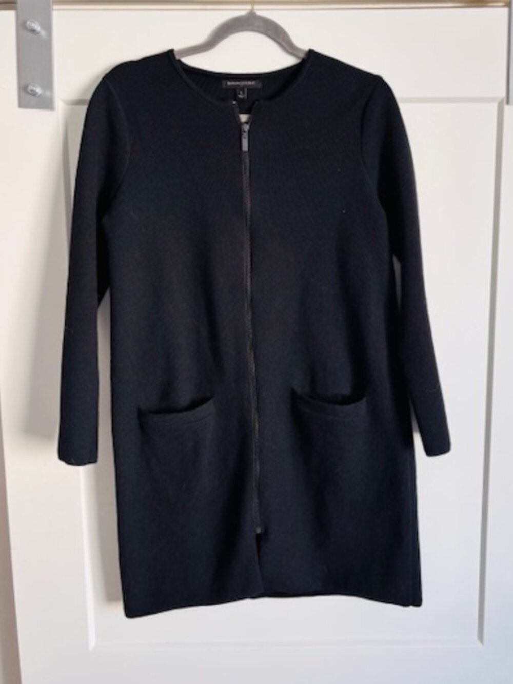 Banana Republic Cotton Blend Ribbed Knit Zip Front Long Sweater